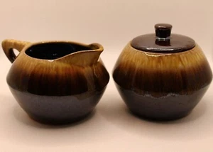 Vintage Arrow Redware Ceramic Brown Drip Glaze Creamer & Sugar Bowl Set Japan - Picture 1 of 12