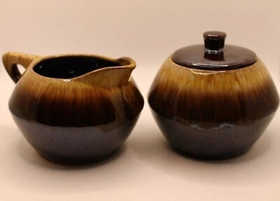 Vintage Arrow Redware Ceramic Brown Drip Glaze Creamer & Sugar Bowl Set Japan - Image 1 of 4