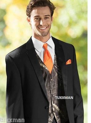 Mossy Oak Tuxedo Vest Tall Orange Euro tie FREE Hankie Camouflage Big and Tall - Image 1 of 4