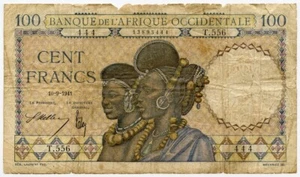 FRENCH WEST AFRICA 1941 ISSUE 100 FRANCS BANKNOTE SCARCE.PICK#23. - Picture 1 of 2