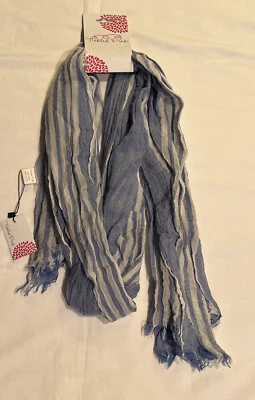 Women’s Tickled Pink Cotton Blue Striped Scarf New — 第 1/3 张图片