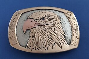 Awesome Vintage Colorado Silver Star Brass Bronze Huge Eagles Head Belt Buckle