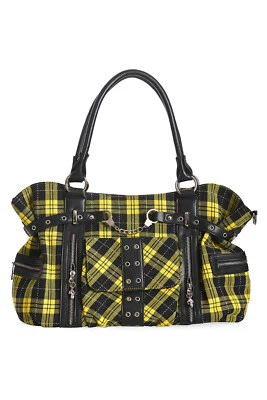Para mujeres Amarillo Tartán Gótico Punk Rockabilly Bolso de Mano PROHIBIDO Ropa Foto 1 de 4