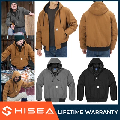 HISEA Men Full Zip Hooded Jacket Quilted Lining Active Jacket Work Coat Pockets - Image 1 of 4