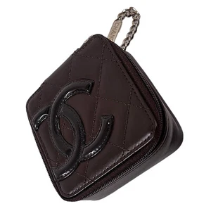 Chanel Cambon Line Jewelry Case Accessory Pouch Brown Leather Authentic - Picture 1 of 10
