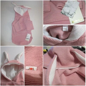 Dog Cat Pet Rabbit Bunny Ears Hoodie Sweater Shirt Jacket Coat Pink Ribbed XXL - Picture 1 of 12