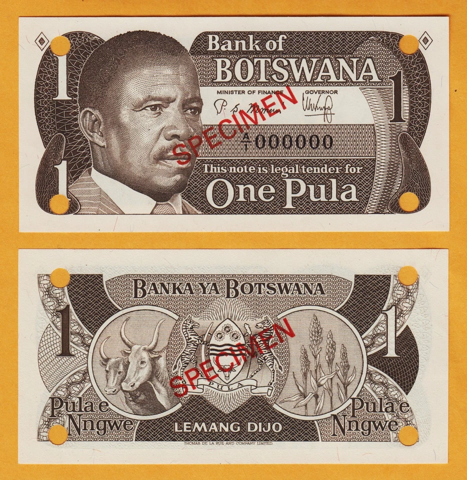 Botsuana One Pula ESPECIMEN Prefijo A/1 Pick-6s 1983 UNC Foto 1 de 1