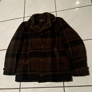 Vintage 1960s Campus Outerwear Faux Fur Plaid Wool Jacket Quilted 40 23x27 - Picture 1 of 15