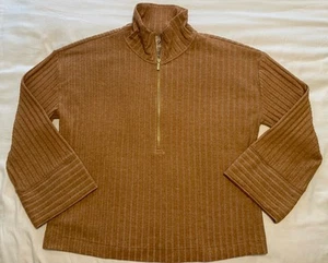 New Ladies’ XXL Lou & Grey Half Zip Ribbed Sweater Very Soft Golden Tan Color - Picture 1 of 9