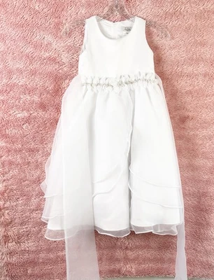 US ANGELS WHITE ORGANZA DRESS W/ FLOWER & BEADS! GIRLS 7 Wedding, Communion - Image 1 of 4