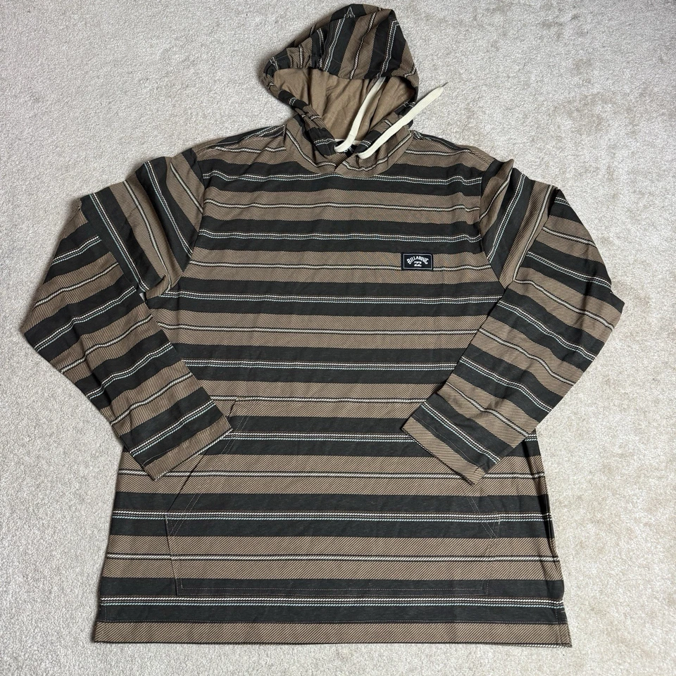 NUEVO CON ETIQUETAS Billabong Para Hombres Sudadera con Capucha a Rayas XL Marrón Negro Camisa Ligera Manga Larga Foto 1 de 4