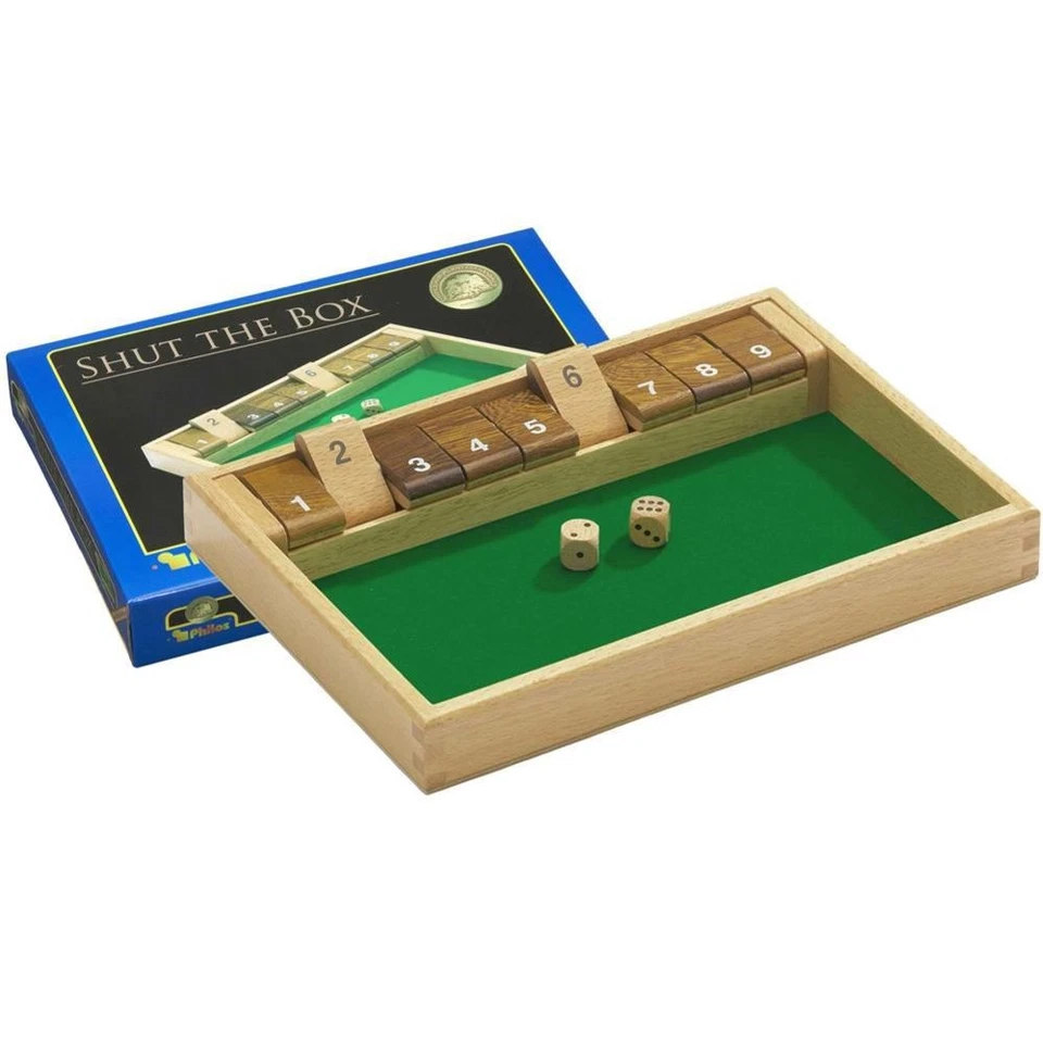 Philos Shut The Box 9er Würfelspiel Holz Zahlenspiel Gesellschaftsspiel - Bild 1 von 1