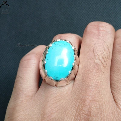 Anillo turquesa persa Neshapuri para hombre - diseño vintage de plata de ley Foto 1 de 4