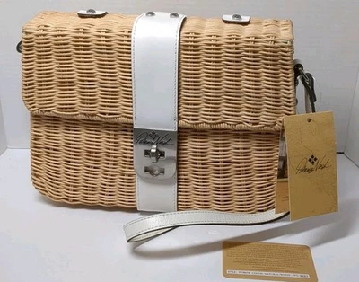 Patricia Nash Wicker Flap Crossbody Handbag With Turnlock Natural/White  - Image 1 of 4