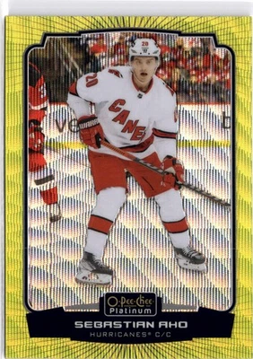 2022-23 O-Pee-Chee Platinum #14 Sebastian Aho Neon-Yellow-Surge - Image 1 of 2