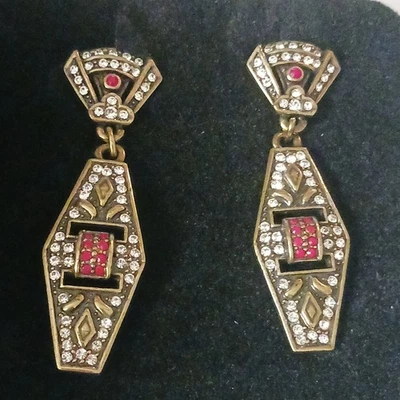 NWOT Heidi Daus earrings, Long Dangling Earrings Red & White Crystal - Image 1 of 3