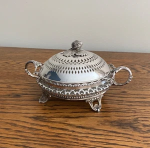 ANTIQUE EXQUISITE SILVER PLATED PIERCED 3 PIECE SERVING DISH WITH ACORN FINIAL - Picture 1 of 8