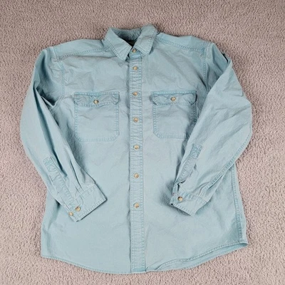 LL Bean Sunwashed Canvas Shirt Mens Medium Blue Long Sleeve 270133 Pockets Teal - Image 1 of 4