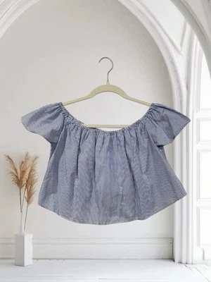 Forever 21 Crop Top Womens Small Off Shoulder Blue Stripe Summer Boho Beachy - Image 1 of 4