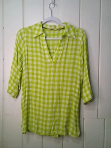 Camisa Soft Surroundings Mujer S Media Manga Cuello en V Cuadros Verde Guinga - Imagen 1 de 16