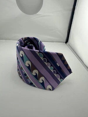 Emilio Pucci Necktie Blue Purple Silk All Over Print Pucci Pattern Made in Italy - Image 1 of 3