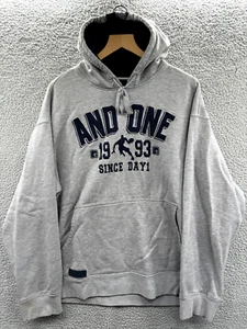 Vintage AND1 Sweatshirt Men's XXL Hoodie Gray Black Embroidered Logo - Picture 1 of 10