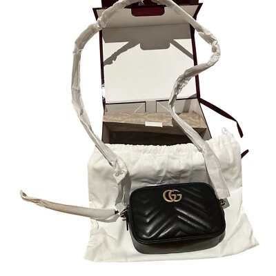 NIB Gucci Marmont Mini Camera Bag Black Leather Crossbody Gold - Image 1 of 4