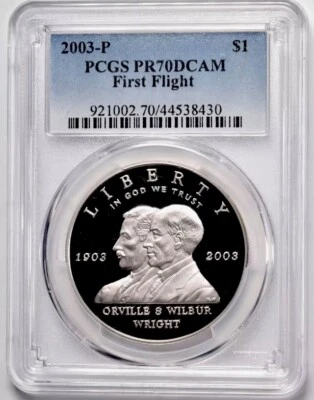 2003 P FIRST FLIGHT Silver Dollar PCGS PR70 💥FLAWLESS QUALITY💥 - Image 1 of 4