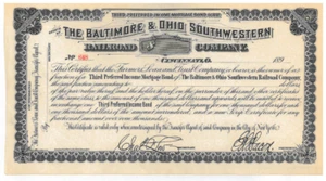 The Baltimore & Ohio Southwestern Railroad Company Anleihe Zertifikat - Bild 1 von 1