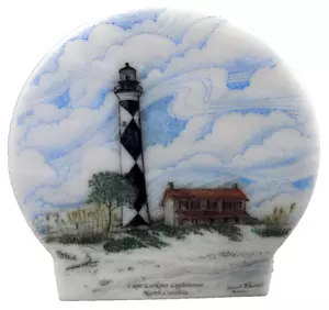 Vtg Cape Lookout Lighthouse Etched & Painted Wall Art Plaque Signed Janet Vancil - Picture 1 of 8