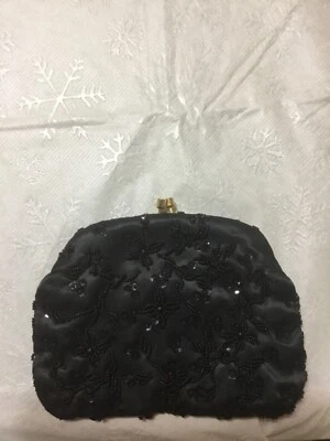 Bolso de Noche Vintage Negro Hecho a Mano en Hong Kong Lentejuelas Foto 1 de 4