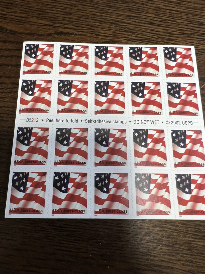 Scott#3623a US Flag-MNH First Class (37 cent) Booklet Sheet of 20 (2002) - Image 1 of 1