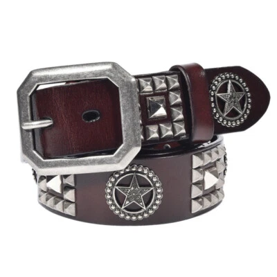 Cinturón de cuero real remache de metal pesado tachonado unisex punk cintura hecho a mano Foto 1 de 4