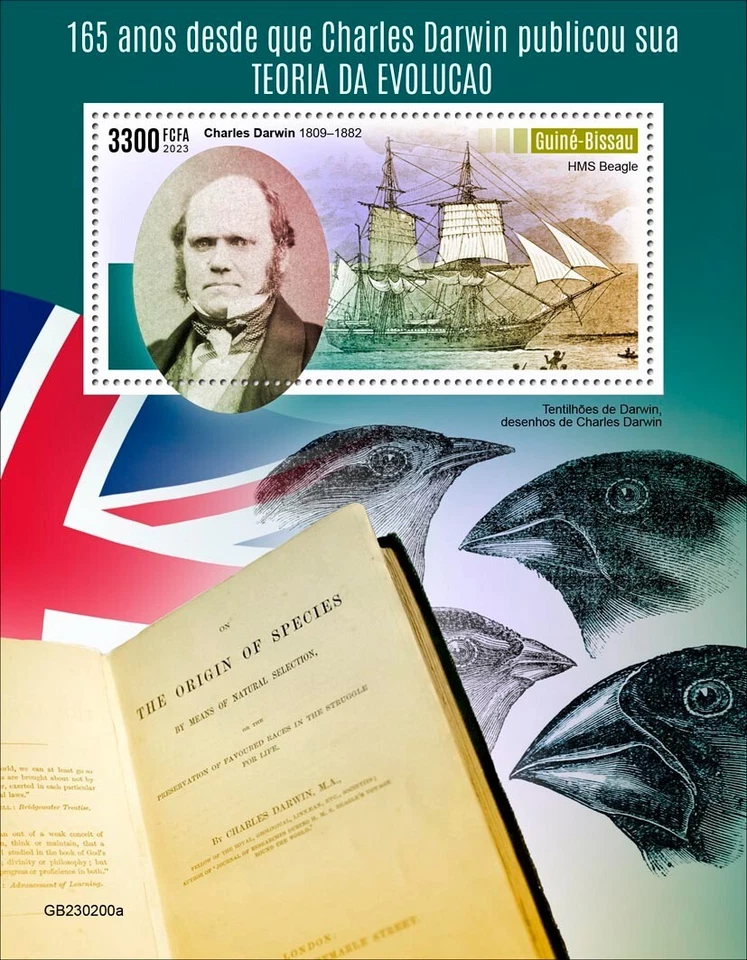 Estampillas de la teoría de la evolución de Charles Darwin MNH 2023 Guinea-Bissau S/S Foto 1 de 1