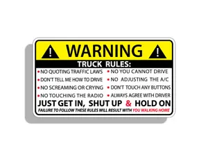 Truck Safety Warning Rules Sticker Funny Caution Vinyl Visor Window Bumper Decal - Picture 1 of 1