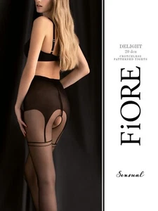 Fiore Delight crotchless sheer mock suspender tights open crotch 20 den Black - Picture 1 of 13