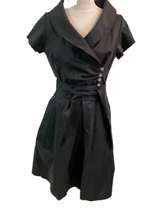 Dress Barn Collection 50s Style Fit & Flare Black Taffeta Cocktail Dress 12 - Picture 1 of 5