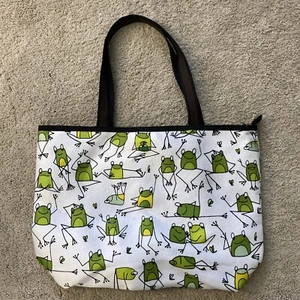 NEW Funny Frog Tote Bag 18"x13"x4" Green Toad Purse Luggage Satchel Handbag - Picture 1 of 5