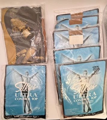 Silkies Ultra Vintage NOS Lot 7 - Navy + Med Nude Sheer Figure Perfekt Made USA - Image 1 of 4