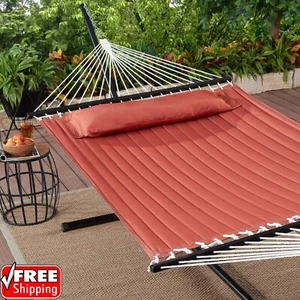 Outdoor Camping Quilted Double Hammock w/ Pillow 445 lb Capacity Heavy duty NEW - Picture 1 of 5