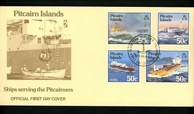 Postal History FDC #258-261 Pitcairn Islands 1985 ships boats fishing - Image 1 of 2
