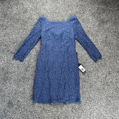 Vestido de cóctel de encaje para mujer Adrianna Papell talla 12 UK 8US M azul francés festoneado Foto 1 de 4