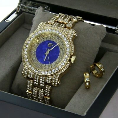 Men Hip Hop Gold Plated CZ Luxury Rapper; Watch + Free Earring - Image 1 of 4