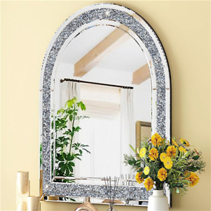 Crystal Crush Diamond Arched Silver Mirror for Wall Decoration  Frameless Mirror
