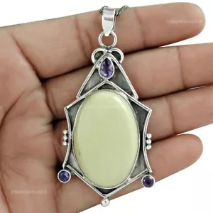 Pendente Unico In Giada Ovale In Argento Sterling Art Deco Etnico - Foto 1 di 5