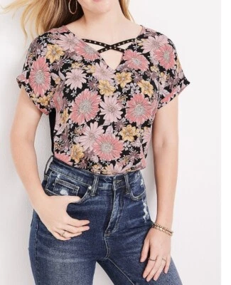 Maurices Plus Size Floral Strappy Stud Neck Dolman Tee 4X - Image 1 of 4