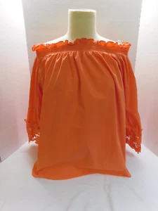 Grand & Green Womens Off The Shoulder Tangerine Blouse With Lace L - Picture 1 of 4