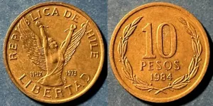 Chile 1984 10 Pesos Freedom KM-218.1 Nickel brass aUNC #14 - US Seller - Picture 1 of 1