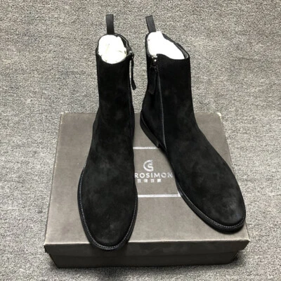 Estilo Retro Hombres Británico Occidental Gamuza Real Cuero Tobillo Chelsea Botas Cremallera Zapatos Foto 1 de 4