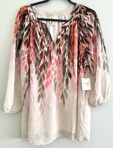 Fig & Flower Top Blouse Shirt Boho Blush Peach Olive Sheer Plus Size 2X NEW - Picture 1 of 4